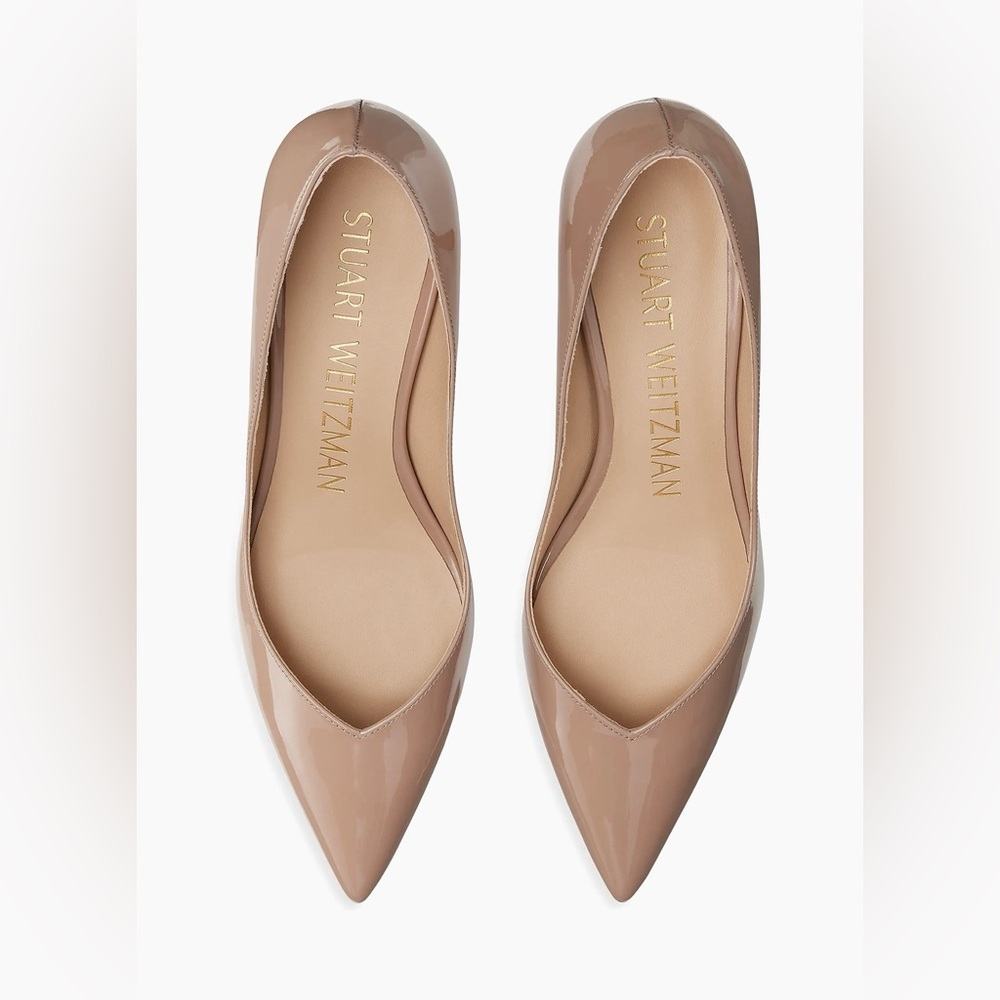 Stuart Weitzman Eva Patent Leather Kitten Heels in Fawn Sz 6 NEW!